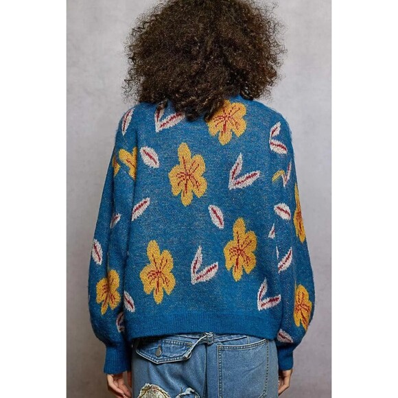 POL Floral Pattern Round Neck Balloon Sleeve Sweater Womens Size S-M-L-XL - Picture 4 of 5